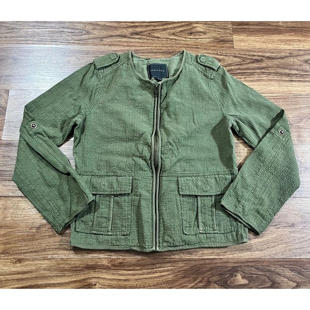 Sanctuary Green Textured Roll Tab Sleeve Zip Up Jacket Casual Blazer Womens Sz M